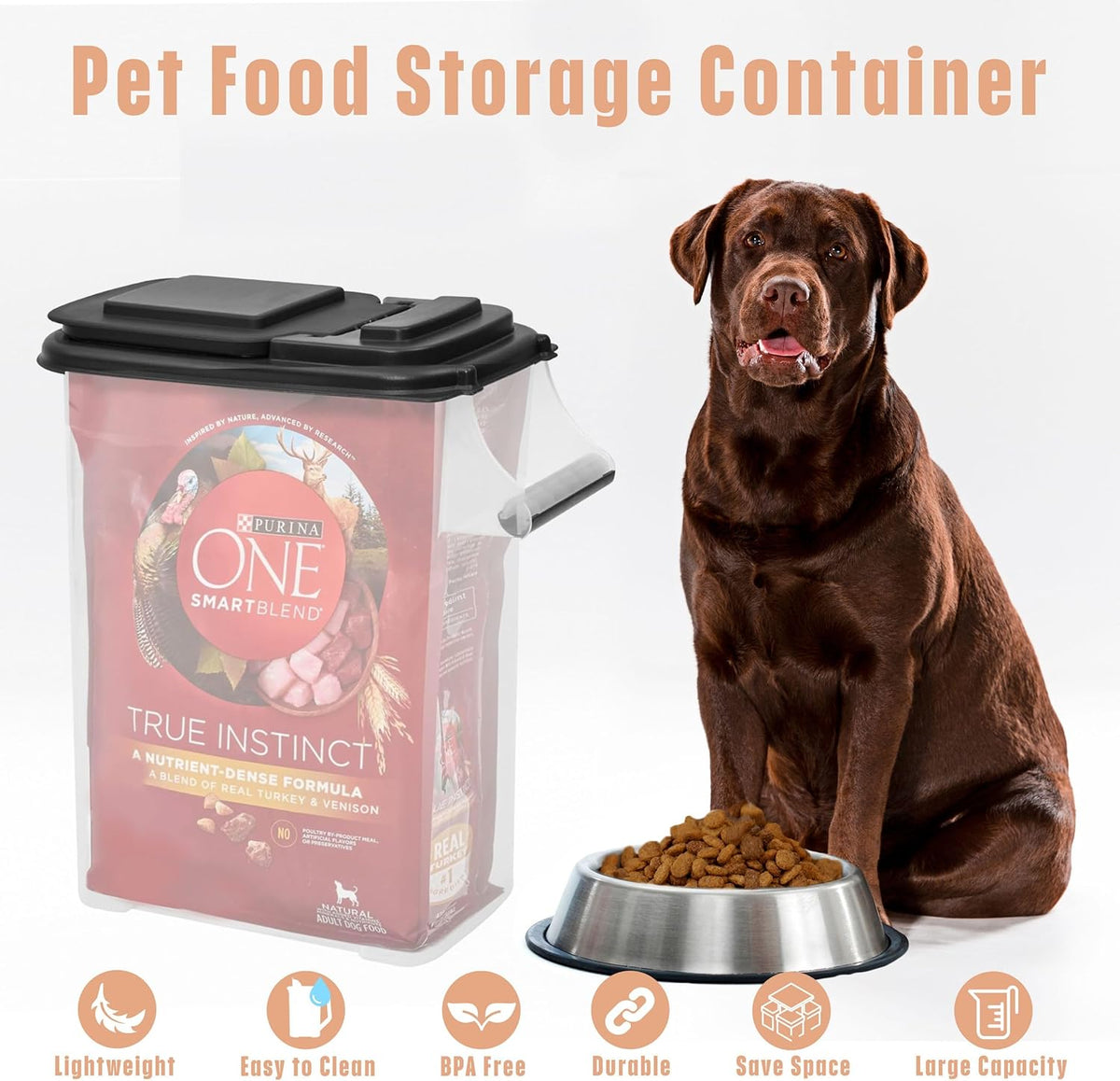 Buddeez Airtight Pet Food Storage Container - 50 QT/50 LB Capacity Dog Food Storage Container - Cat Food Container, Bird Seed Storage Container, Rolling Storage Bin, Air Tight with Handle & Scoop