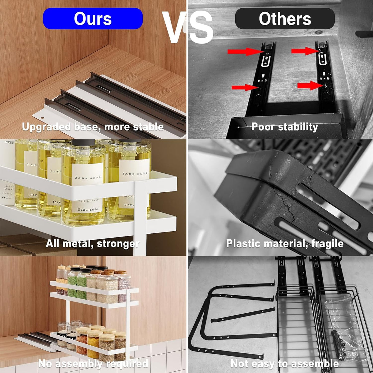 Mustorn 2 Pack Pull Out Spice Rack Organizer for Cabinet, 2 Tier Metal Slide Out Seasoning Organizer and Storage Heavy Duty Vertical Spice Rack Shelf Pullout for Kitchen Cabinets No Drilling (Black)