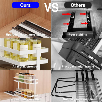 Mustorn 2 Pack Pull Out Spice Rack Organizer for Cabinet, 2 Tier Metal Slide Out Seasoning Organizer and Storage Heavy Duty Vertical Spice Rack Shelf Pullout for Kitchen Cabinets No Drilling (Black)