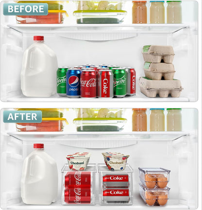 Sorbus Soda Can Organizer for Refrigerator & Egg Holder for Fridge Set, 4 Stackable Can Holder Dispenser Holds 12 Cans Each & 2 Egg Holders with Lid holds 14 eggs for Fridge, Pantry, Freezer, BPA-Free