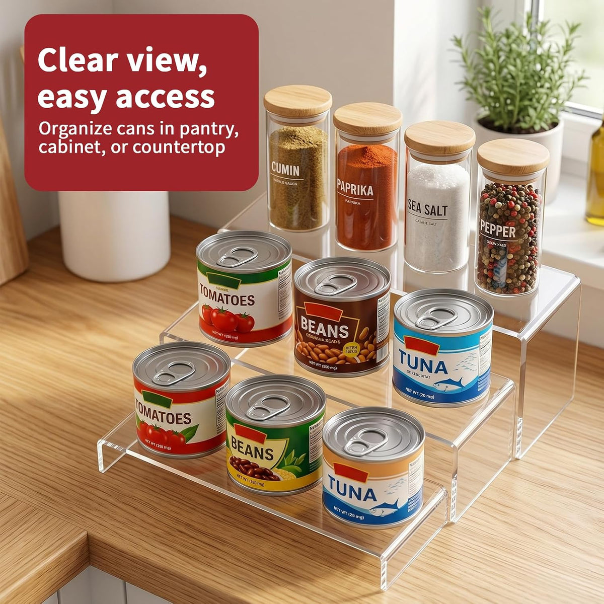 Expandable Can Rack Organizer 2 Pack, 3-Tier Adjustable Length | Set of 2 Holds Up to 36 Cans, Stability with Non-Skid Shelf, Canned Goods Storage Display for Pantry, Cabinet