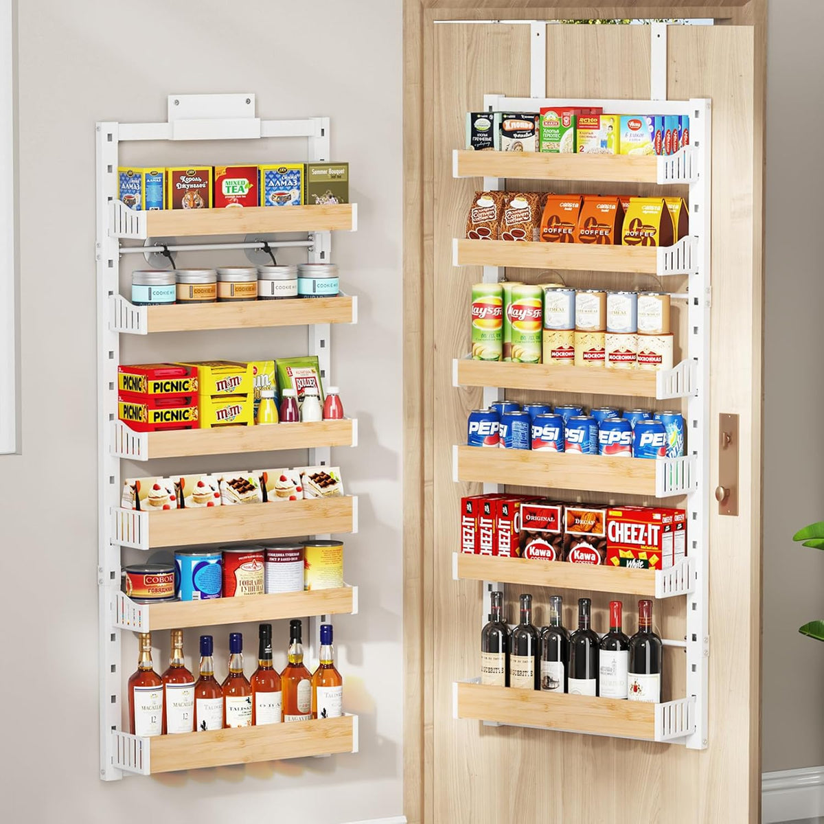 8-Tier Over The Door Pantry Organizer, Heavy-Duty Metal Wall Mount or Hanging Spice Rack, behind the door storage Shelves with Adjustable Basket, Back of Door Organizer for Kitchen Cabinet and Closet