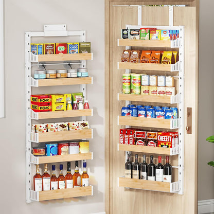 8-Tier Over The Door Pantry Organizer, Heavy-Duty Metal Wall Mount or Hanging Spice Rack, behind the door storage Shelves with Adjustable Basket, Back of Door Organizer for Kitchen Cabinet and Closet