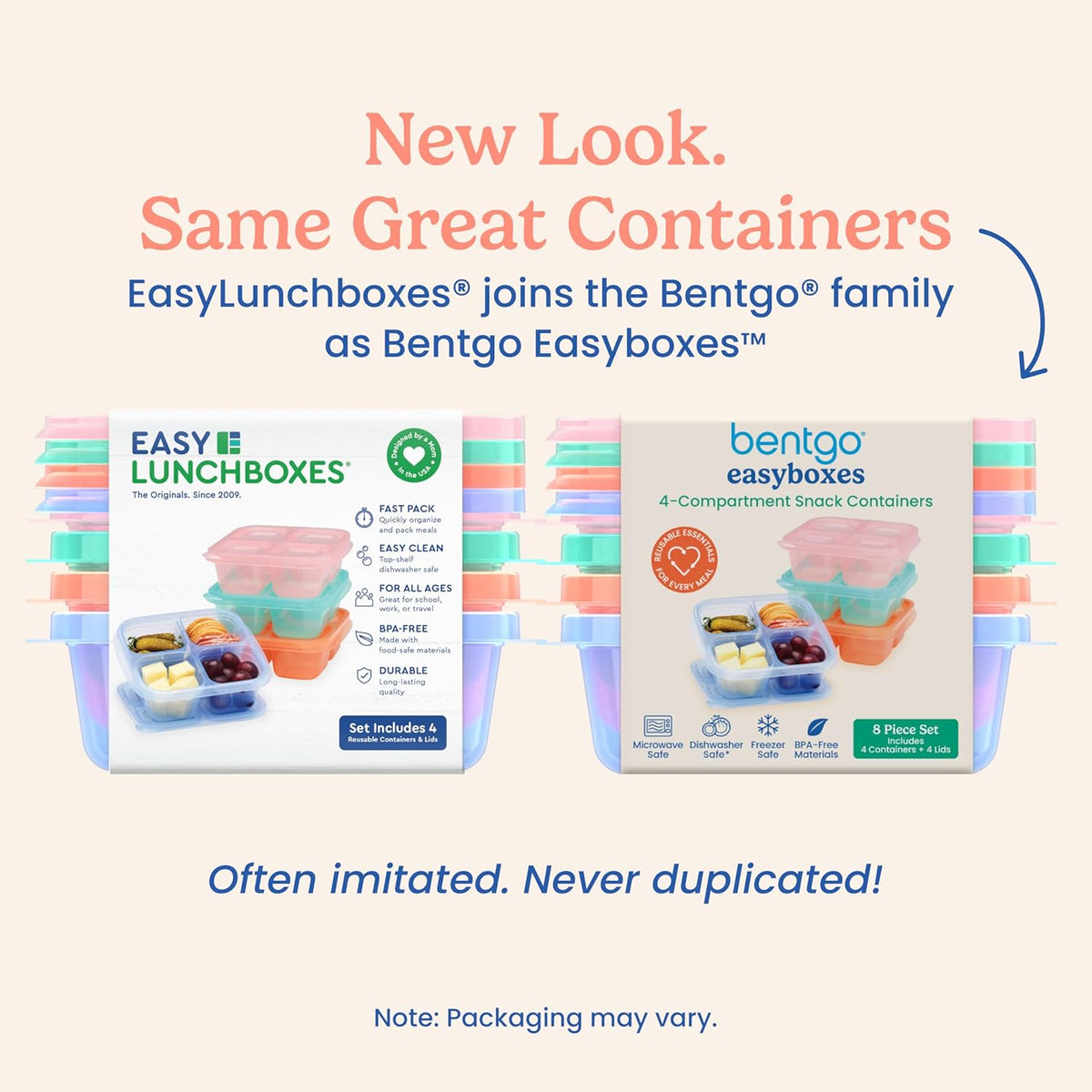 Bentgo Easyboxes 4-Compartment Snack Containers - 8-Piece Set with 4 Trays & 4 Custom-Fit Lids to Seal in Freshness - Reusable Food Storage & Meal Prep Bento BPA-Free Containers (Brights 4-Pack)