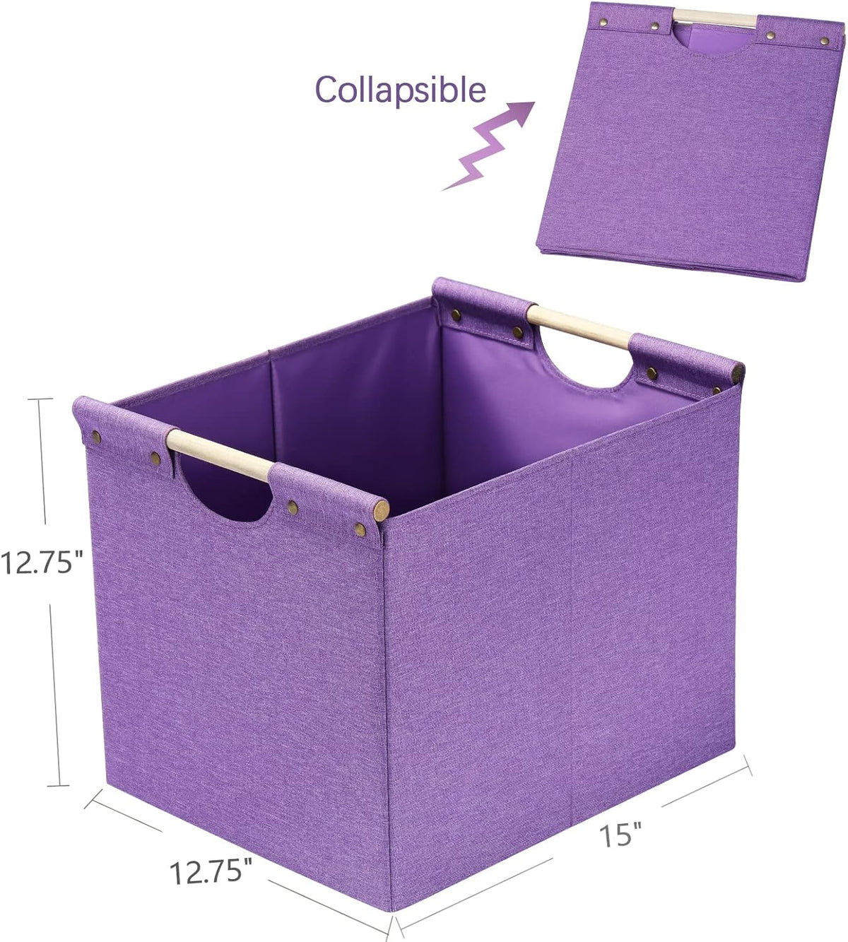 HOONEX Large Collapsible Storage Bins, Linen Fabric, Pack of 2, Storage Baskets with Wooden Carry Handles and Sturdy Heavy Cardboard, for Home, Office, Car, Nursery, Black