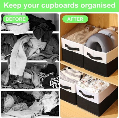 Closet Storage Bins, Large Closet Organizer Baskets with Divider & Handles,Trapezoid Fabric Shelf Organizers, Collapsible Storage Cubes for Clothes, Towels, Toys - Beige