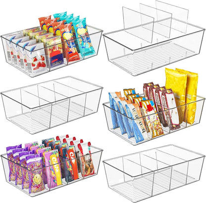 Whonline 6 Pack Snack Organizers, Pantry Organizer and Storage, Clear Food Storage Organizer Bins, Plastic Fridge Organizer and Cabinet Organizers for Kitchen, Condiment, Pouches Food, Packets Spices