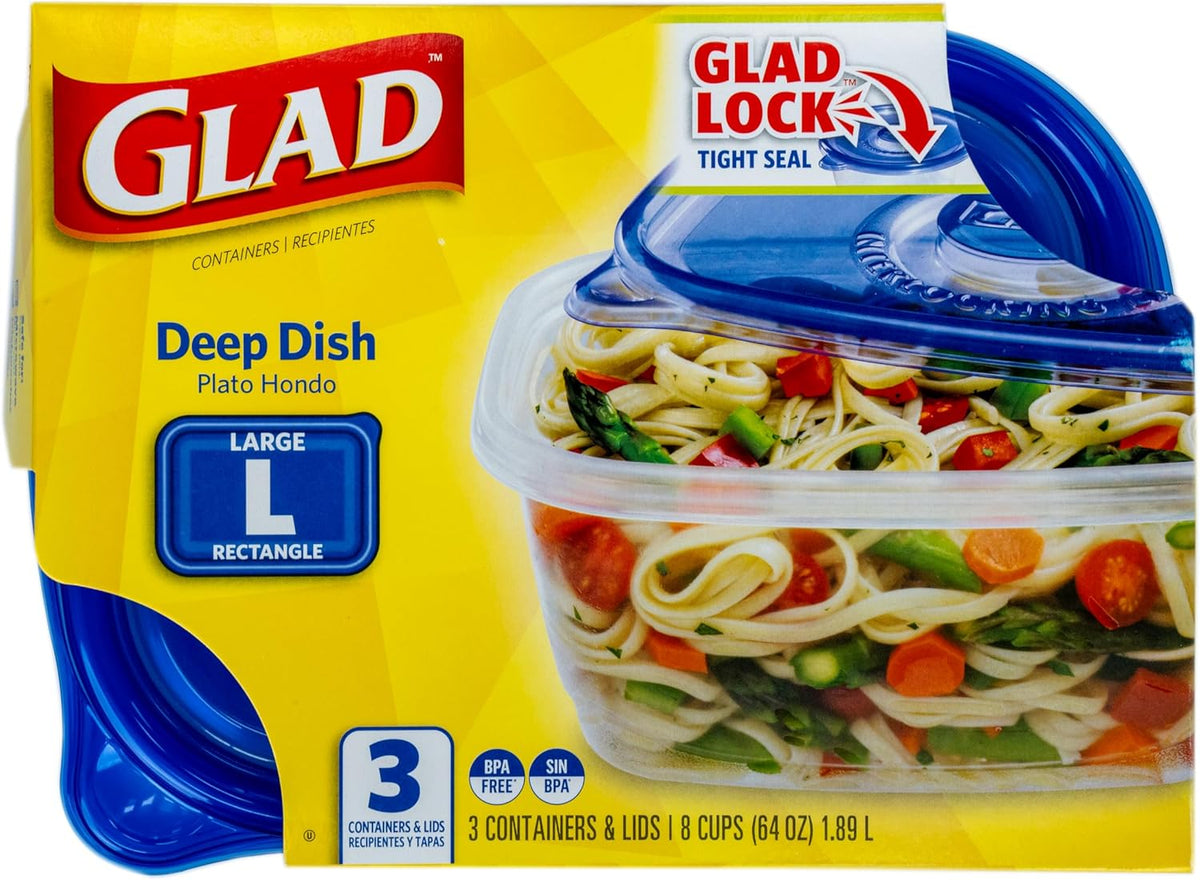 Glad GladWare XL Square Food Storage Containers with Lock Tight Lids, BPA-Free Family Size Plastic Containers for Leftovers, Meal Prep, and Freezer Storage, Dishwasher Safe, 104 Oz