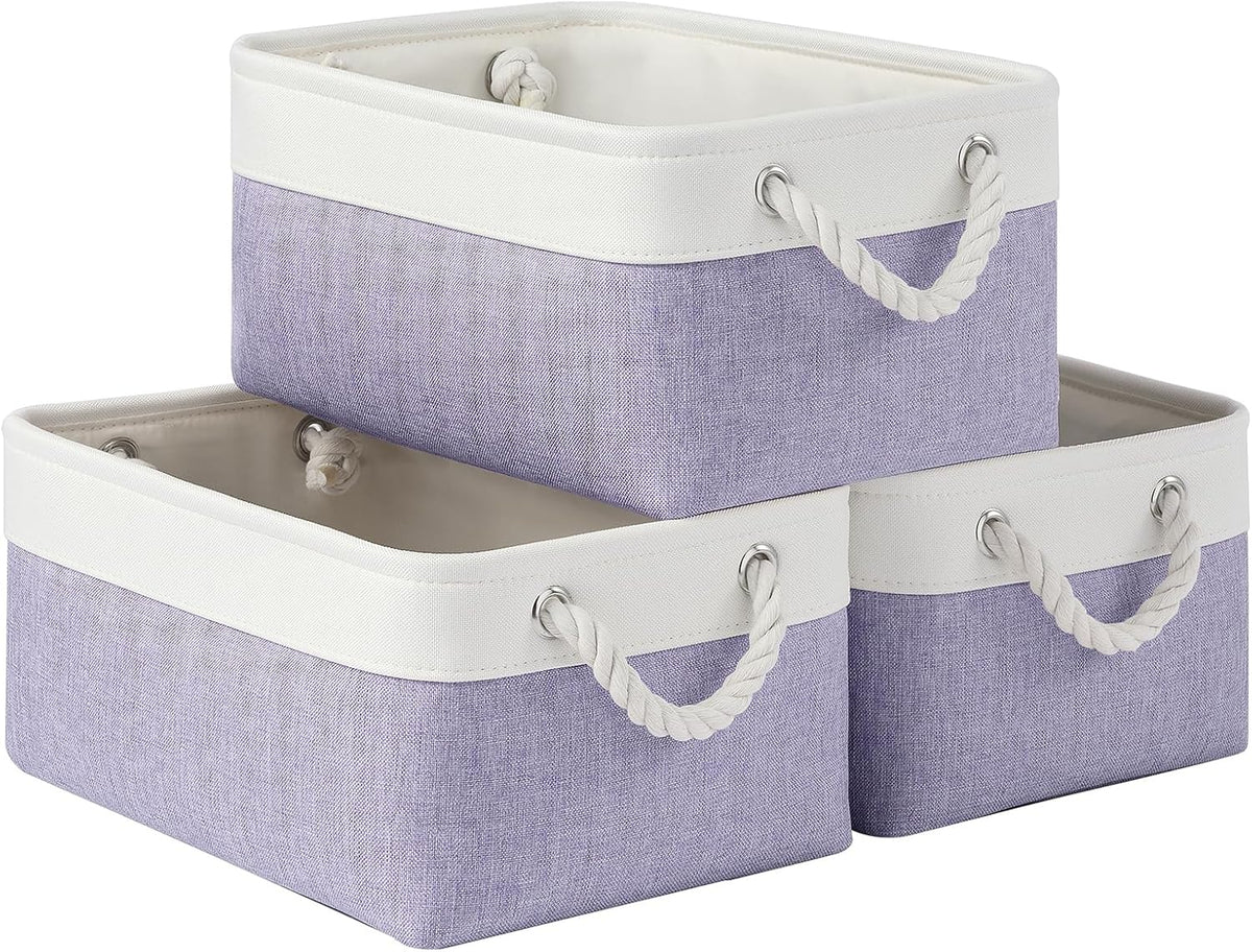 Large Storage Baskets- 15.7x11.8x8.26 inch Storage Bins for Shelves and Closet Organizing, Foldable Fabric Bin for Home Organization Clothes and Laundry (3-Pack, White&Khaki)