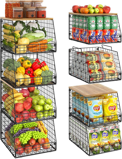 Jakyitvi XXL Stackable Wire Storage Basket, Extra Large Capacity Pantry Organizer and Storage, Muti-Purpose for Fruit Vegetable Basket & Toy Bin & Snack Organizer