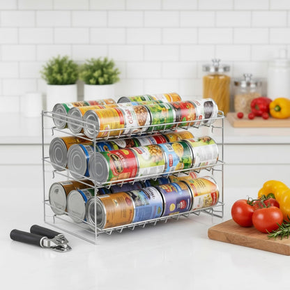 Lavish Classic Cuisine 3 Tier Dispenser-Organizer Rack Holds up to 27 Cans-for Kitchen Pantry, Countertops, and Cabinets-Storage Accessories (Chrome)