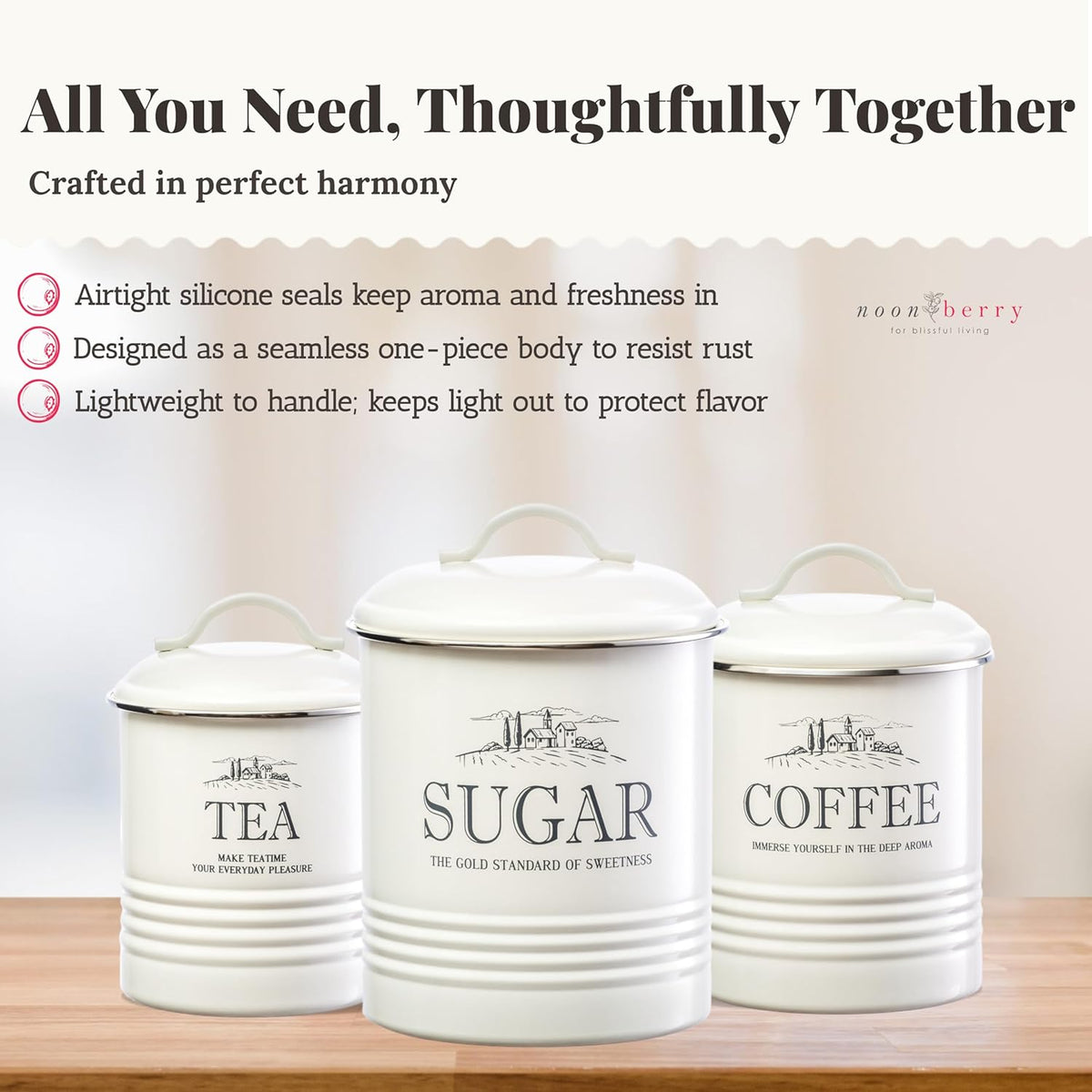 noonberry Potato and Onion Storage Bin Set – 3-Piece Ventilated Potato Storage Bin, Onion Storage Container and Garlic Container – Cream-White Magnolia Finish