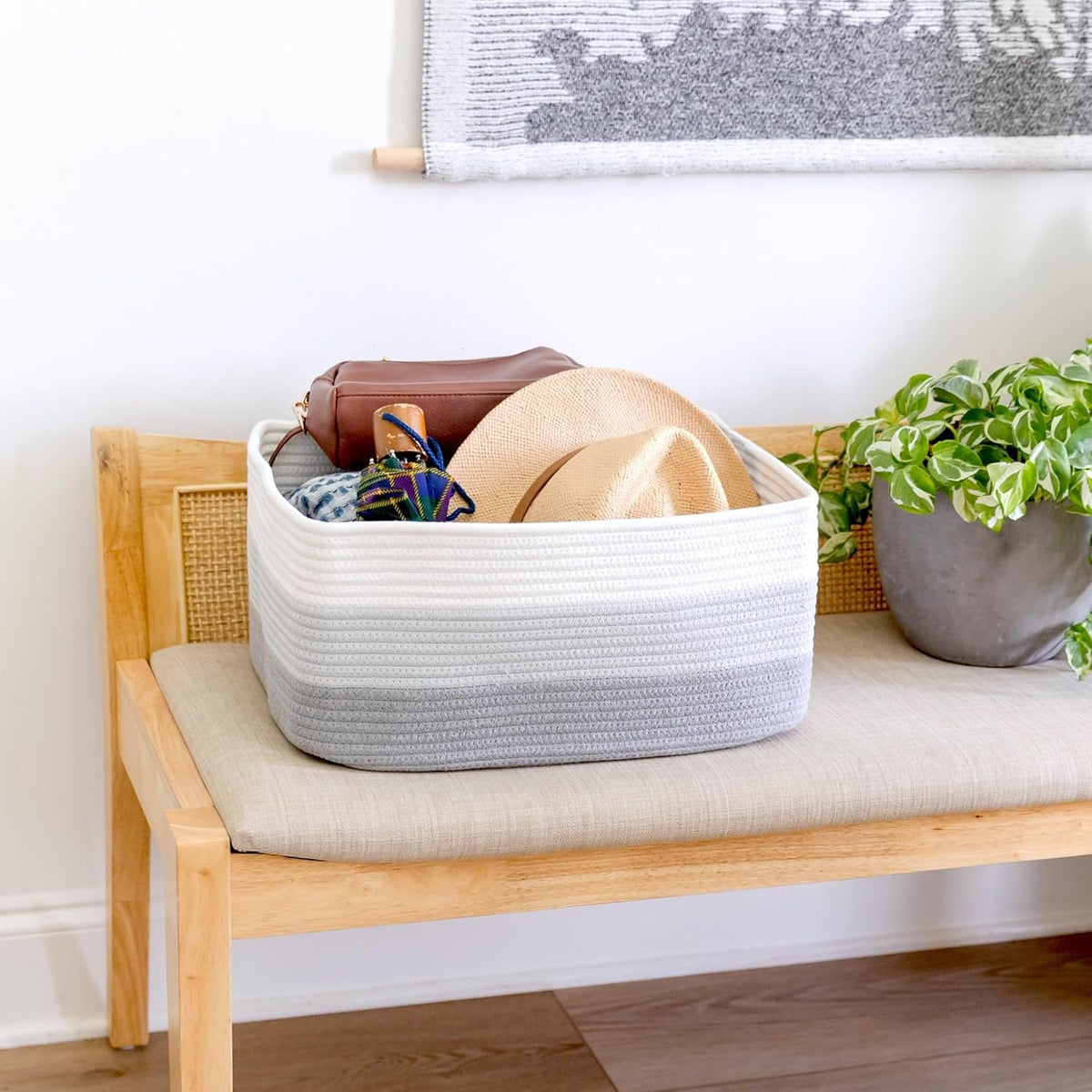 NaturalCozy Storage Baskets 16.8”x13”x7.6” Cotton Rope Woven Baskets for Organizing 3-Pack | Toy Storage Bins | Basket for Shelves, Laundry, Blanket, Clothes, Closet, Kitchen, Bathroom, Gifts