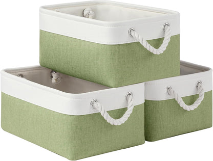 Large Storage Baskets- 15.7x11.8x8.26 inch Storage Bins for Shelves and Closet Organizing, Foldable Fabric Bin for Home Organization Clothes and Laundry (3-Pack, White&Khaki)