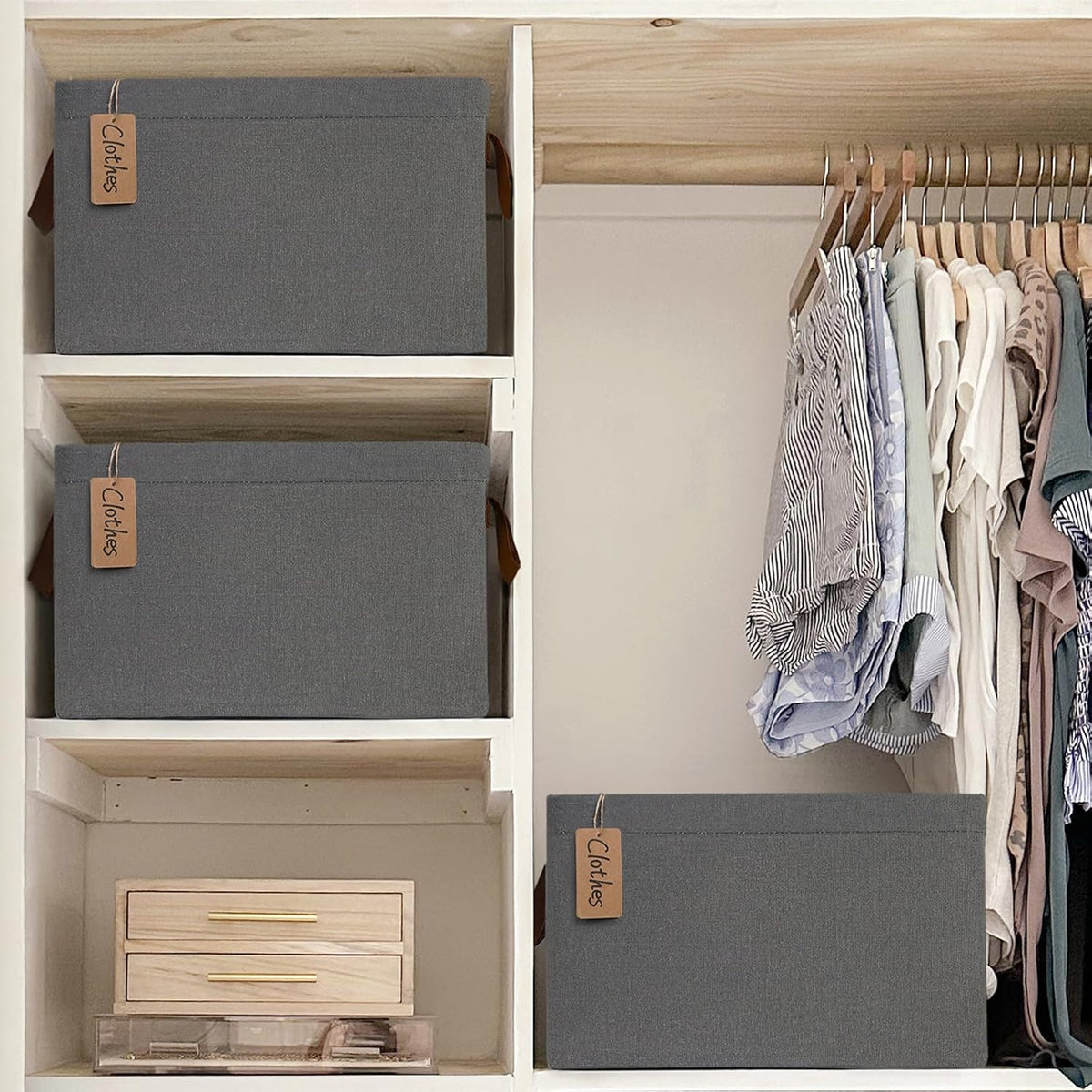 CHICVITA Large Storage Baskets for Shelves, Fabric Storage Bins with Metal Frame, Closet Organizers and Storage Boxes for Clothes Toy, Beige