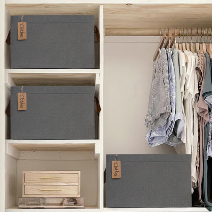 CHICVITA Large Storage Baskets for Shelves, Fabric Storage Bins with Metal Frame, Closet Organizers and Storage Boxes for Clothes Toy, Beige