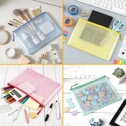 YOPCDJ Mesh Zipper Pouch Bags A4 Zipper Bags for Classroom Organization, Waterproof Document Zipper Pouches for Cosmetics, Travel Storage File Bags for Office Supplie