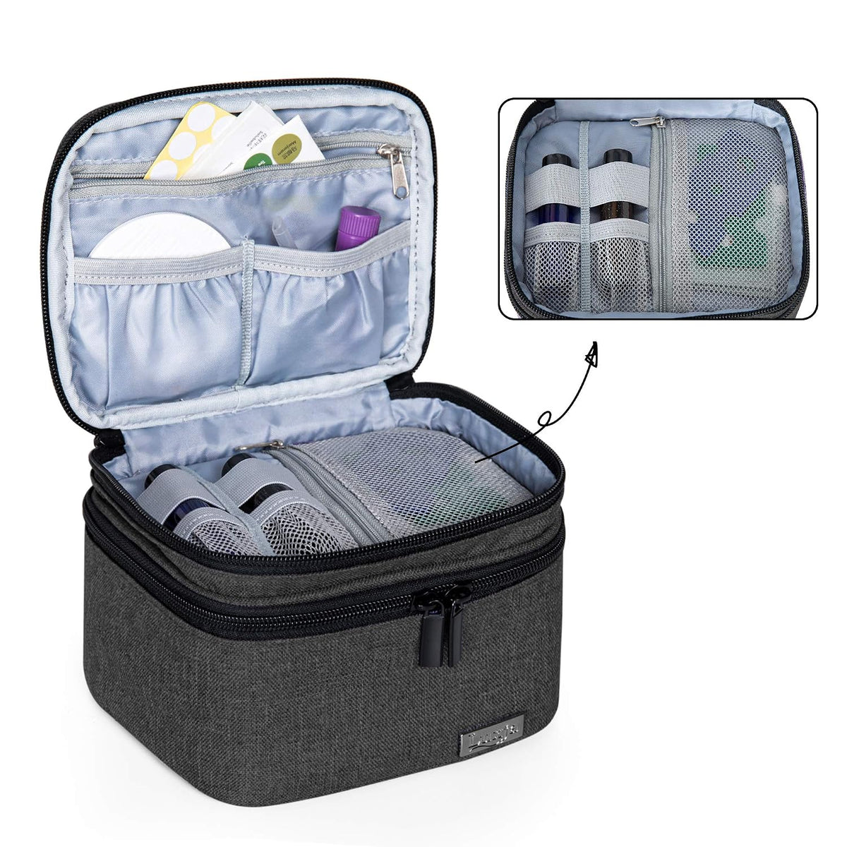 LUXJA Essential Oil Carrying Case - Holds 30 Bottles (5ml-30ml, Also Fits for Roller Bottles), Double-Layer Organizer for Essential Oil and Accessories, Black (Bag Only)