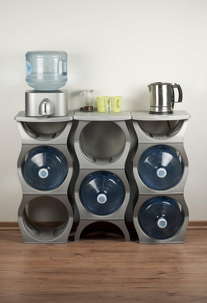 Bariboo Stackable Water Bottle Storage Rack Best Water Jugs 5 Gallon Organizer. Jug Holder for Kitchen, Cabinet and Office Organizing. Reinforced Polypropylene (Silver, 4 No Shelf)