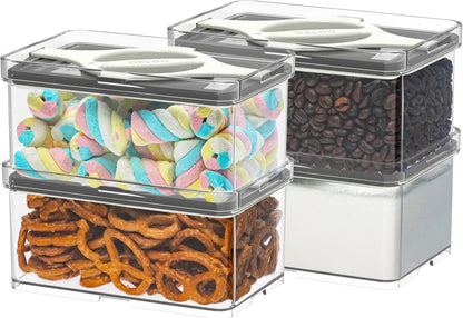 4-Pack Small Pantry Containers, 0.8 QT/0.76 L Clear SAN Food Storage Canisters with Twist-Lock Lids, Stackable for Sugar, Tea Bags, Seasoning, Nuts, Snacks(Sand)