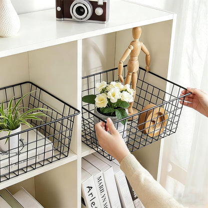 4 Pack White Wire Baskets for Pantry, 11" Upright Wire Freezer Storage Bins with Handles, Small White Metal Storage Basket for Freezer Organizing Office Kitchen Closets