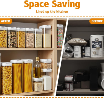 Airtight Food Storage Containers with Lids 7 pcs Plastic Kitchen and Pantry Organization Canisters for Cereal, BPA Free Kitchen Canisters for Spaghetti, Pasta, Dry Food, Flour and Sugar