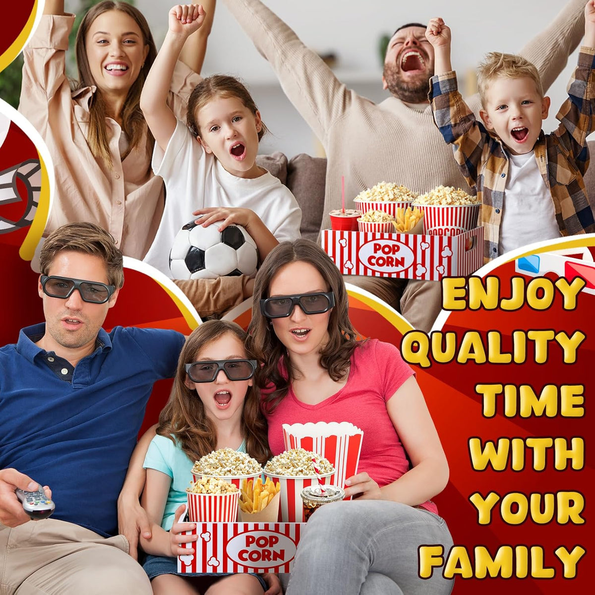 Movie Night Supplies Snack Trays with Handles Reusable Wooden Movie Gift Basket for Theater Popcorn Bucket Bowl Box Container Family Room Decor(Classic Style)