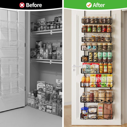 6-Tier Over the Door Pantry Organizer, Pantry Organization And Storage, Hanging Storage Organizer Spice Rack Metal Shelving for Home & Kitchen, Office Laundry Room Bathroom Black