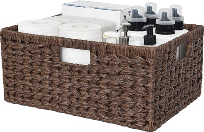GRANNY SAYS Wicker Storage Baskets for Shelves, Wicker Baskets for Organizing, Waterproof Woven Basket for Pantry, Rectangle Basket for Shlef, Brown, 2-Pack