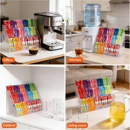 Drink Packet Organizer, Acrylic Water Flavor Packet Holder, Drink Mix Organizer Hydration Powdered Mixes Holder Container for Kitchen Cabinet Countertop Pantry Storage (3 Tier)