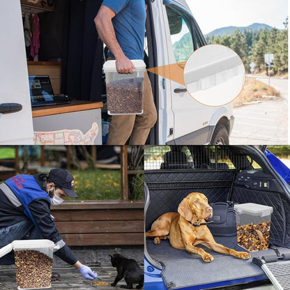 5-10 Lbs Cat Food Storage Container with Scoop - Airtight Dog Food Container - Buckle-Lock Pet Food Container for Dog, Cat, Bird Seed, Chicken, Dry Food Storage Bin Container for Rice, Cereal, Flour