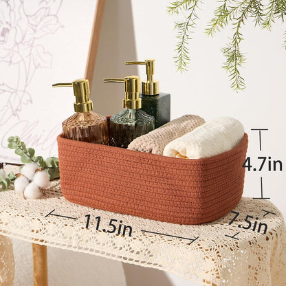 MiniArk Small Storage Baskets for Organizing | Closet Organizer Bins | Shelf Toy Basket | Woven Rope Baskets | Cube Decorative Box | Shallow Basket | L11.5xW7.5xH4.7| Brown