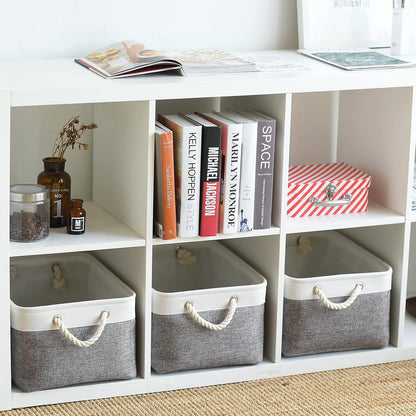 Fabric Storage Bins 12x8x5 inch [6-Pack] with Rope Handles - Decorative Baskets for Organizing