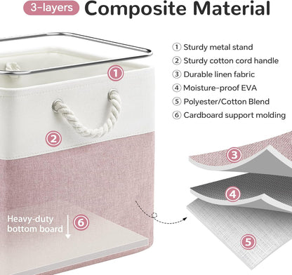 Large Storage Baskets- 15.7x11.8x8.26 inch Storage Bins for Shelves and Closet Organizing, Foldable Fabric Bin for Home Organization Clothes and Laundry (3-Pack, White&Khaki)