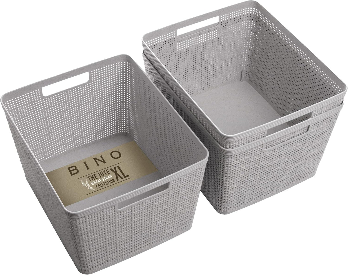 BINO | Woven Plastic Basket | Small (Natural), 5-Pack | THE JUTE COLLECTION | Home Organization, Space - Saving Storage, Stylish Design | Jute Basket | Plastic Storage Basket
