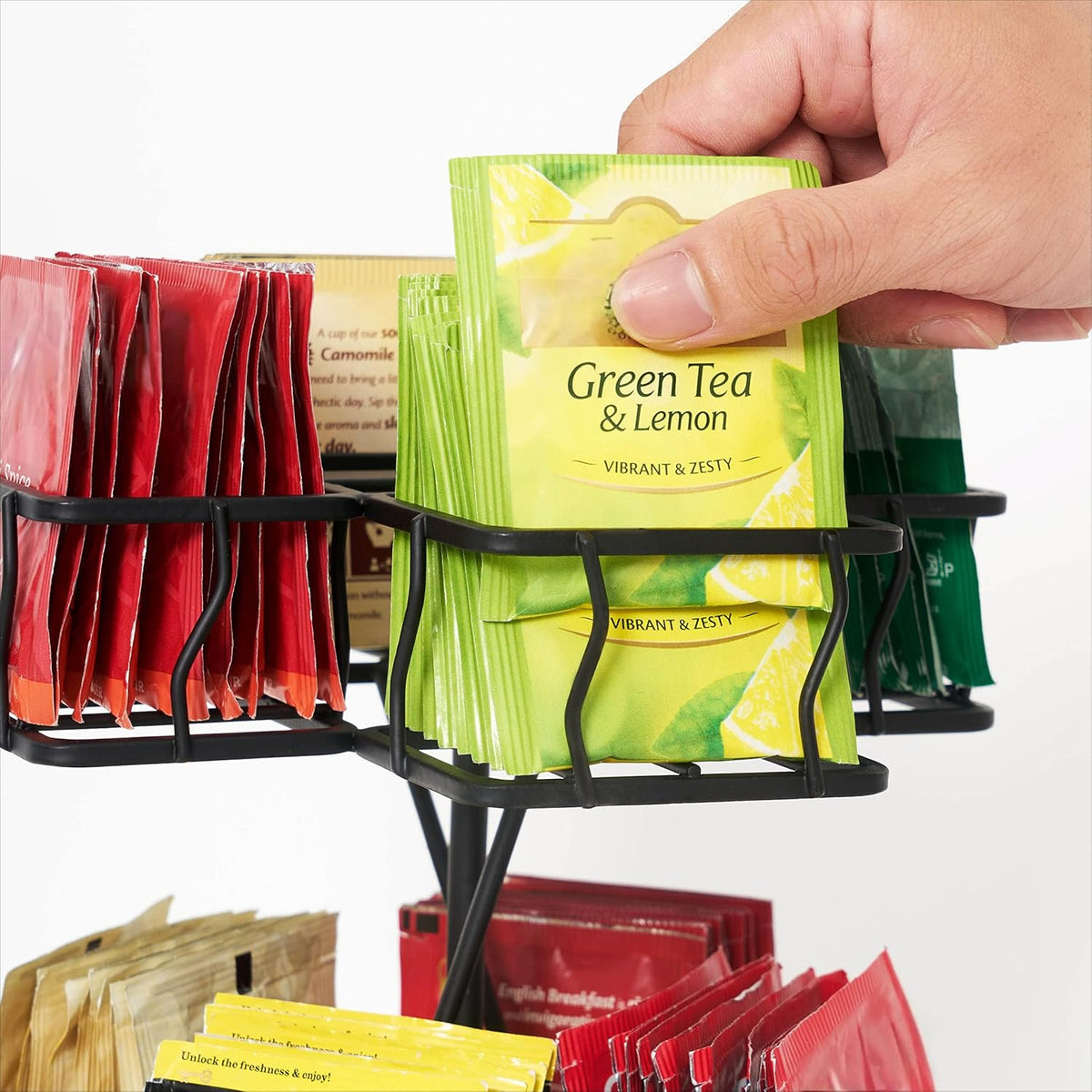 NHZ Tea Bag Storage and Organizer, Tea Bag Holder Black Powder Coated Stainless Steel for Tea and Coffee Box. Organize 100 Tea Bags- Tea Holder For Tea Bags 8 Compartments with 12 Bags in Each.
