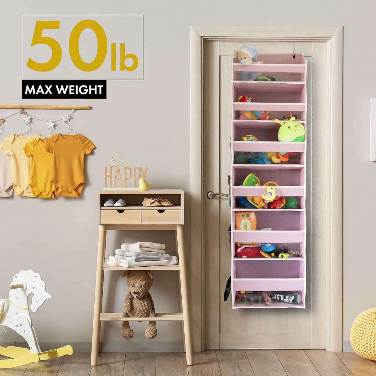 HOMELUX THEORY UPGRADED 6 Tiers Over The Door Organizer Hanging - 100D EXTRA THICK & 50lbs HUGE CAPACITY, 12 Side Mesh Pockets Over The Door Shoe Organizer, Hanging Closet Organizer (Ivory, 1pc)