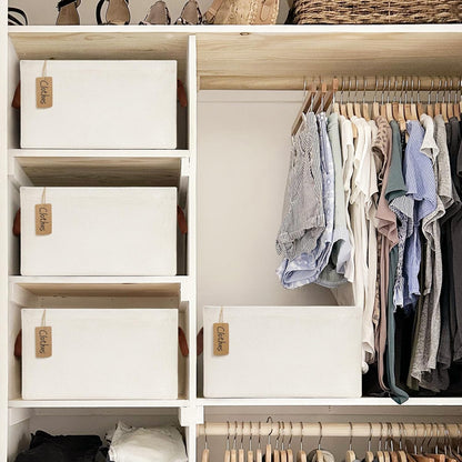 CHICVITA Large Storage Baskets for Shelves, Fabric Storage Bins with Metal Frame, Closet Organizers and Storage Boxes for Clothes Toy, Beige