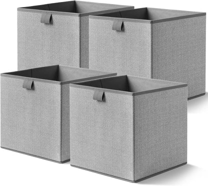 Storage Baskets, 11-Inch Woven Fabric Bins, Storage Cubes with Reinforced Handles, Organizer Bins for Closet Shelves, Foldable, for Toys, Clothes, Natural Beige (3PCS/Beige-11*11*7.8inch)