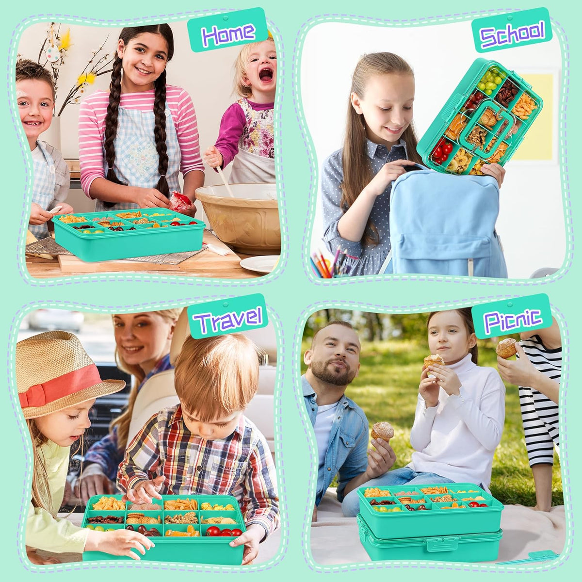 Xyptorix Snack Box Container for Kids - Adjustable 12-Compartment Snack Containers, Reusable Bento Box, Dishwasher Safe, BPA-Free, Perfect for School, Travel, Camping & Picnic, Ivory White
