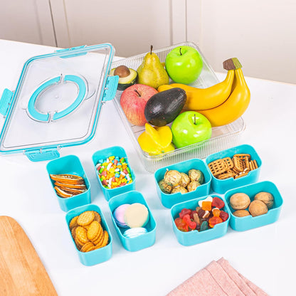Patent Design Ribbed Snackle Box Container Snack Container Divided Serving Tray with Lid and Handle, 8 Divider Portable Snacklebox for Travel Beach for Charcuterie Veggie Fruit Candy,1 Pack