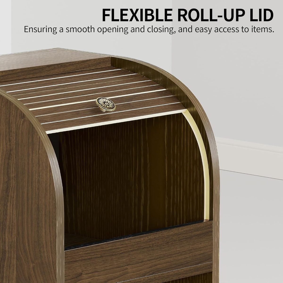 Movable Potato and Onion Storage Box with Wheels,Wooden Vegetable Storage Box,Food Storage Room with Grocery Area,Sliding Design,Modern Farmhouse Style，Suitable for Kitchen (potato bin-Walnut-02)
