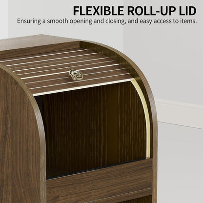 Movable Potato and Onion Storage Box with Wheels,Wooden Vegetable Storage Box,Food Storage Room with Grocery Area,Sliding Design,Modern Farmhouse Style，Suitable for Kitchen (potato bin-Walnut-02)