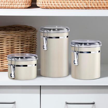 Oggi Stainless Steel Kitchen Canister 152 fl oz - Airtight Clamp Lid, Clear See-Thru Top - Ideal for Kitchen Storage, Food Storage, Pantry Storage. Jumbo Size 8" x 8".