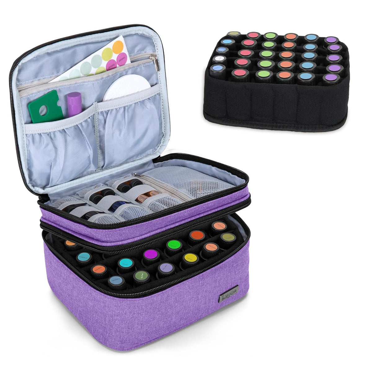 LUXJA Essential Oil Carrying Case - Holds 30 Bottles (5ml-30ml, Also Fits for Roller Bottles), Double-Layer Organizer for Essential Oil and Accessories, Black (Bag Only)