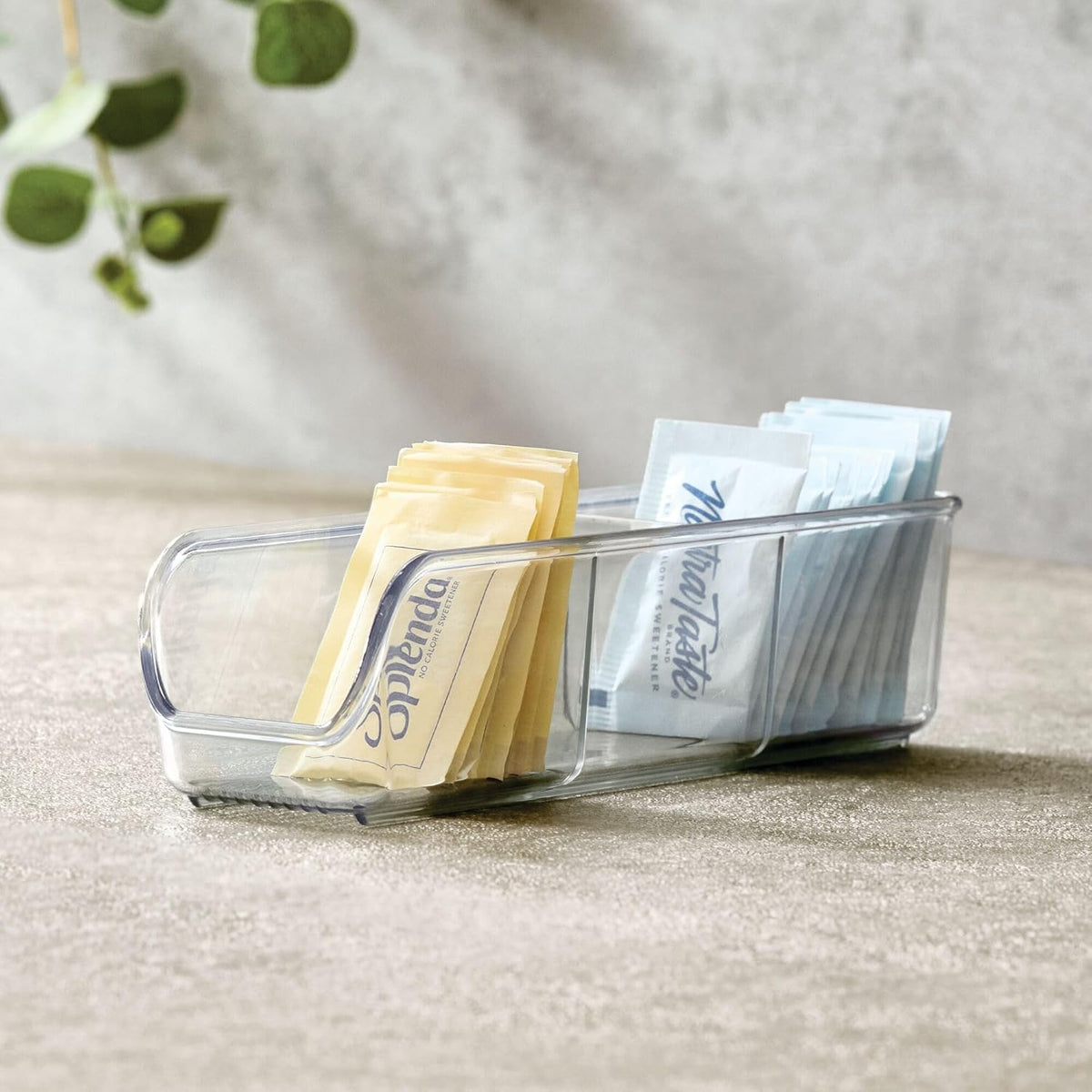 iDesign Plastic Packet and Tea Bag Organizer - Kitchen Storage Containers for Sugar, Salt, Pepper, Sweeteners, Tea Bags, Spices, The Linus Collection - 2.25" x 9" x 2", Clear
