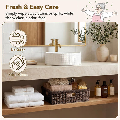 GRANNY SAYS Wicker Storage Baskets for Shelves, Wicker Baskets for Organizing, Waterproof Woven Basket for Pantry, Rectangle Basket for Shlef, Brown, 2-Pack