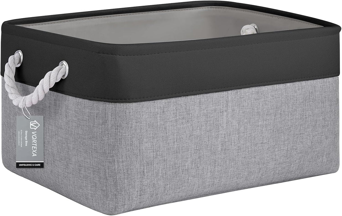 Large Storage Baskets- 15.7x11.8x8.26 inch Storage Bins for Shelves and Closet Organizing, Foldable Fabric Bin for Home Organization Clothes and Laundry (3-Pack, White&Khaki)