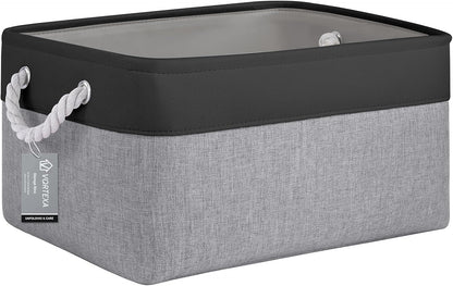 Large Storage Baskets- 15.7x11.8x8.26 inch Storage Bins for Shelves and Closet Organizing, Foldable Fabric Bin for Home Organization Clothes and Laundry (3-Pack, White&Khaki)
