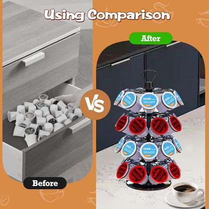 BLACKSMITH FAMILY 36 K Cup Pod Carousel Easy Assembly Design K Cup Holders,K Cup Holder, K Cups Holder,K Cup Carousel, 4-Tier Coffee Pods Holder Storage Organizer Stand,Glossy Black